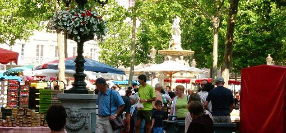 Sunday market in the square, Carcassonne