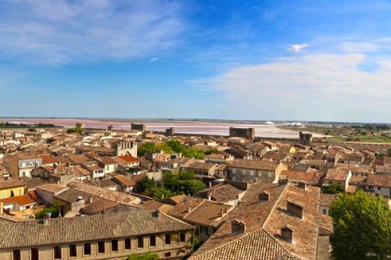 Aigues-Mortes looking over to the salt pans