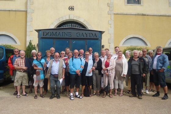 A tour group at Domaine Gayda